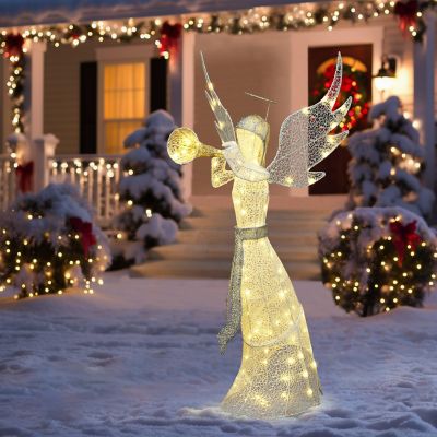 Image showing  5 ft. Angel Playing Gold Trumpet Outdoor Holiday Decoration with Lights