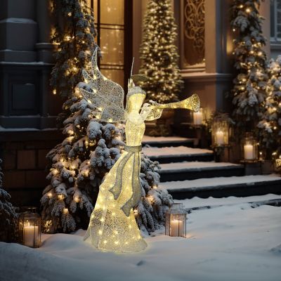 Image showing  5 ft. Angel Playing Gold Trumpet Outdoor Holiday Decoration with Lights