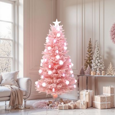 Image showing  6 ft. Pink Cherry Blossom Christmas Tree with Fiber Optic Lights & Snowman Star Topper