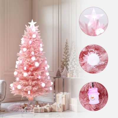 Image showing  6 ft. Pink Cherry Blossom Christmas Tree with Fiber Optic Lights & Snowman Star Topper