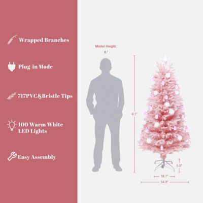 Image showing  6 ft. Pink Cherry Blossom Christmas Tree with Fiber Optic Lights & Snowman Star Topper