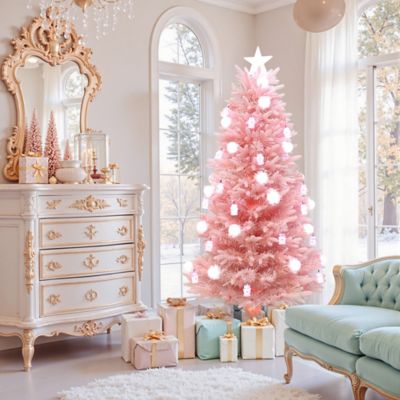 Image showing  6 ft. Pink Cherry Blossom Christmas Tree with Fiber Optic Lights & Snowman Star Topper