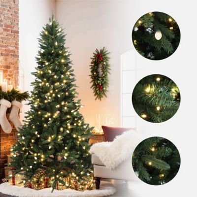 Image showing  7.5 ft. Pre-Lit Green Slender Artificial Fir Christmas Tree with Metal Stand