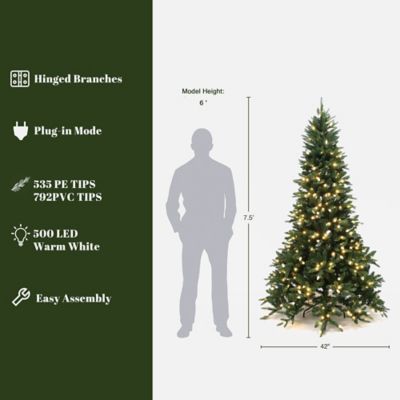 Image showing  7.5 ft. Pre-Lit Green Slender Artificial Fir Christmas Tree with Metal Stand
