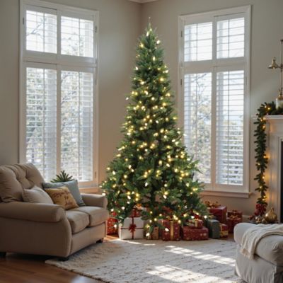 Image showing  7.5 ft. Pre-Lit Green Slender Artificial Fir Christmas Tree with Metal Stand