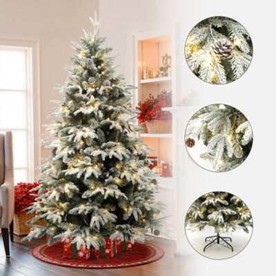 Image showing  7 ft. Pre-Lit Snowy Green Branches Artificial Christmas Tree with Metal Stand
