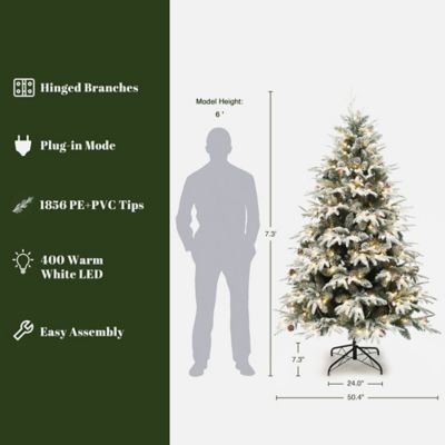 Image showing  7 ft. Pre-Lit Snowy Green Branches Artificial Christmas Tree with Metal Stand