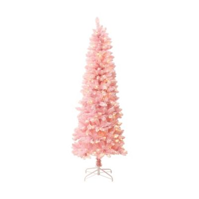 LuxenHome 6 ft. Pink Pencil Artificial Tree with Warm White Lights and 8 Light Functions