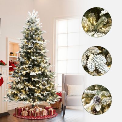 Image showing  7.5 ft. Pre-Lit Lightly Flocked Artificial Christmas Tree with Pinecones and Metal Stand