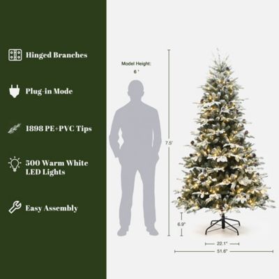 Image showing  7.5 ft. Pre-Lit Lightly Flocked Artificial Christmas Tree with Pinecones and Metal Stand