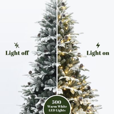 Image showing  7.5 ft. Pre-Lit Lightly Flocked Artificial Christmas Tree with Pinecones and Metal Stand