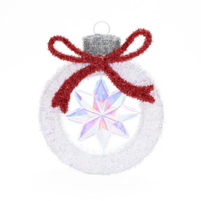 LuxenHome 2 ft. Tall Silver Tinsel Ornament with Star Outdoor Holiday Decoration with Lights