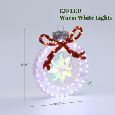 Image showing  2 ft. Tall Silver Tinsel Ornament with Star Outdoor Holiday Decoration with Lights