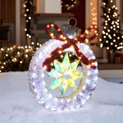 Image showing  2 ft. Tall Silver Tinsel Ornament with Star Outdoor Holiday Decoration with Lights