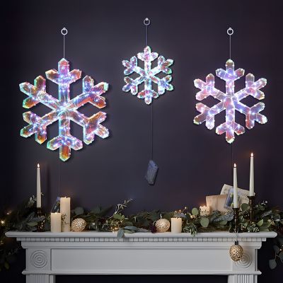 Image showing  3-Piece Snowflake Holiday Decoration Set with Battery-Operated Lights