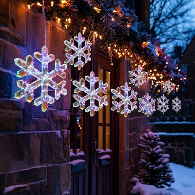 Image showing  3-Piece Snowflake Holiday Decoration Set with Battery-Operated Lights