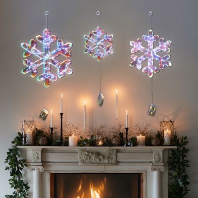 Image showing  3-Piece Snowflake Holiday Decoration Set with Battery-Operated Lights