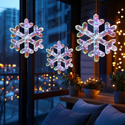 Image showing  3-Piece Snowflake Holiday Decoration Set with Battery-Operated Lights
