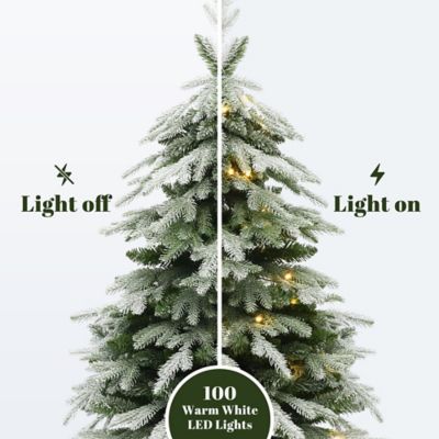 Image showing  4.4 ft. Pre-Lit Green Branches Lightly Flocked Artificial Christmas Tree Potted