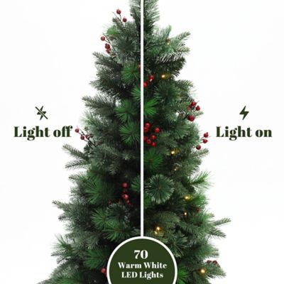 Image showing 4 ft. Pre-Lit Green Artificial Pine Christmas Tree Potted with Red Berry Decorations