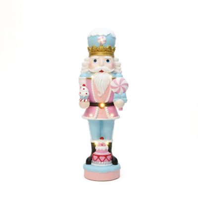 LuxenHome 3 ft. Lighted Nutcracker Pink Soldier with Cake, Battery Operated Holiday Decoration