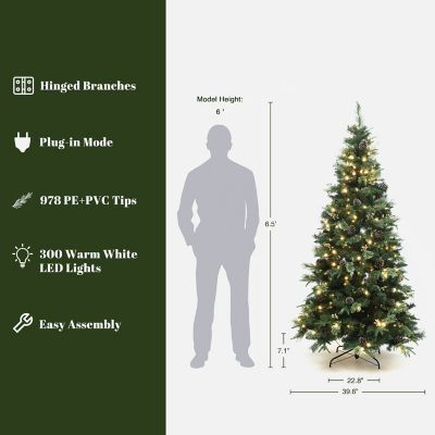 Image showing  6.5 ft. Pre-Lit Artificial Pine Christmas Tree, Green Branches with Lights & Metal Stand