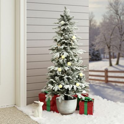 Image showing  5 ft. Flocked Artificial Tree Potted and Pre-Lit with 100 Lights