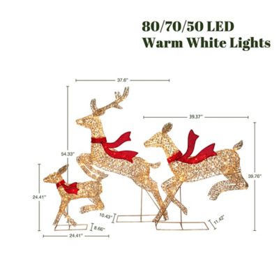 Image showing 3 th LuxenHome 3-Piece Champagne Gold PET Running Deer Family Outdoor Holiday Decoration with Lights