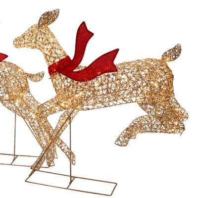 Image showing 8 th LuxenHome 3-Piece Champagne Gold PET Running Deer Family Outdoor Holiday Decoration with Lights