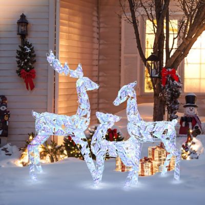 Image showing  3-Piece Multi-Color Snowflake Deer Family Outdoor Holiday Decoration with 460 Lights