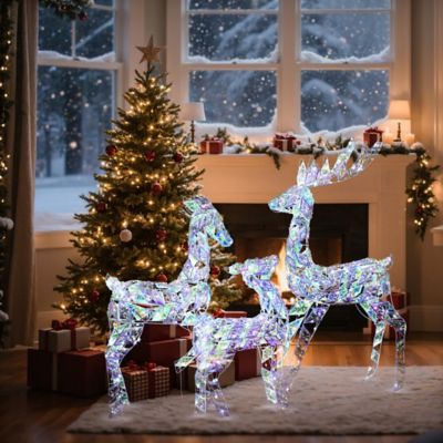 Image showing  3-Piece Multi-Color Snowflake Deer Family Outdoor Holiday Decoration with 460 Lights