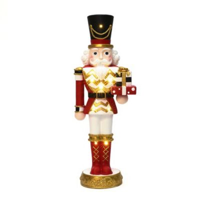 LuxenHome 2 ft. Lighted Red Nutcracker Soldier with Presents, Battery Operated Holiday Decoration