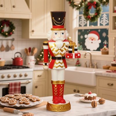 Image showing  2 ft. Lighted Red Nutcracker Soldier with Presents, Battery Operated Holiday Decoration