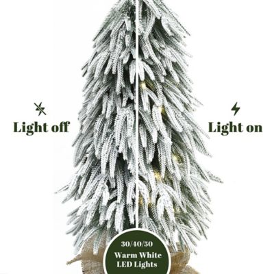 Image showing  3-Piece Snowy Christmas Tree Set with Battery Lights & Burlap Base, Holiday Decor
