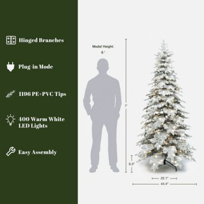 Image showing  7 ft. Pre-Lit Flocked Artificial Slender Tree with Adjustable Lights and Metal Stand