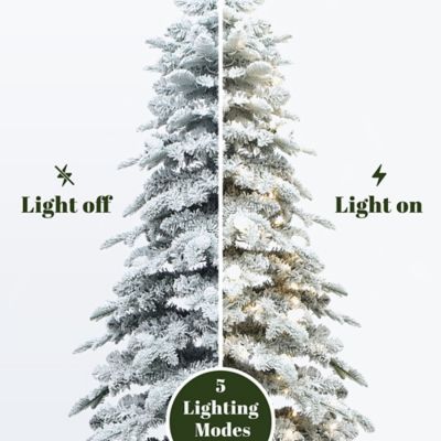Image showing  7 ft. Pre-Lit Flocked Artificial Slender Tree with Adjustable Lights and Metal Stand