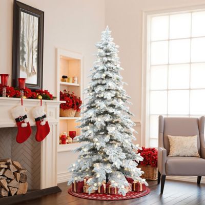 Image showing  7 ft. Pre-Lit Flocked Artificial Slender Tree with Adjustable Lights and Metal Stand