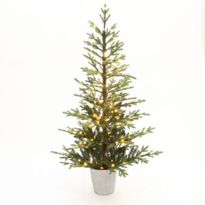 LuxenHome 5.5 ft. Pre-Lit Artificial Fir Christmas Tree, Realistic Green Branches & Decorative Planter