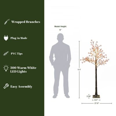 Image showing  5 ft. Artificial Baby's Breath Tree with Pink Flowers and 300 Micro LED Lights