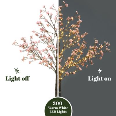 Image showing  5 ft. Artificial Baby's Breath Tree with Pink Flowers and 300 Micro LED Lights