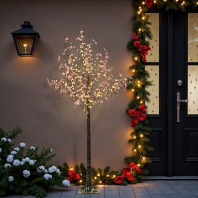 Image showing  5 ft. Artificial Baby's Breath Tree with Pink Flowers and 300 Micro LED Lights