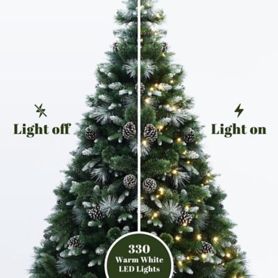 Image showing  6 ft. Pre-Lit Green & White Pine Christmas Tree with Pinecones & Metal Stand, Holiday Decor