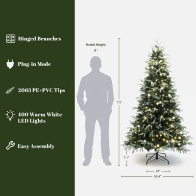 Image showing  7.5 ft. Pre-Lit Green Full Artificial Christmas Tree with 400 Mixed Warm Lights and Stand