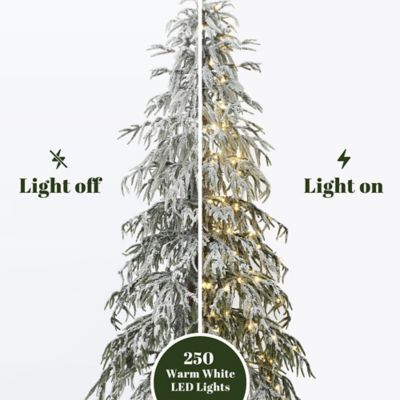 Image showing  7.5 ft. Pre-Lit Snowy Branches Slim Artificial Cedar Christmas Tree with Metal Stand