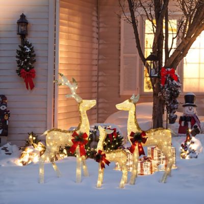 Image showing  Lighted White & Gold Glitter Deer Family Set, Indoor/Outdoor Christmas Decoration