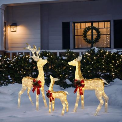 Image showing  Lighted White & Gold Glitter Deer Family Set, Indoor/Outdoor Christmas Decoration