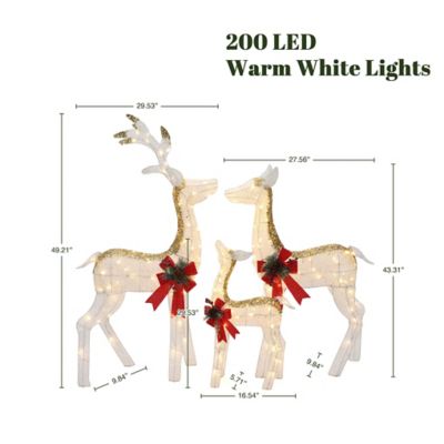 Image showing  Lighted White & Gold Glitter Deer Family Set, Indoor/Outdoor Christmas Decoration