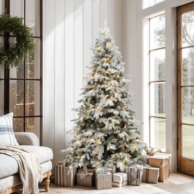 Image showing  6 ft. Pre-Lit Flocked Artificial Pine Christmas Tree with Pinecones