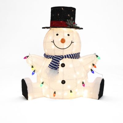 LuxenHome 2.7 ft. Jolly Snowman with Black Tophat Outdoor Holiday Decoration with Lights