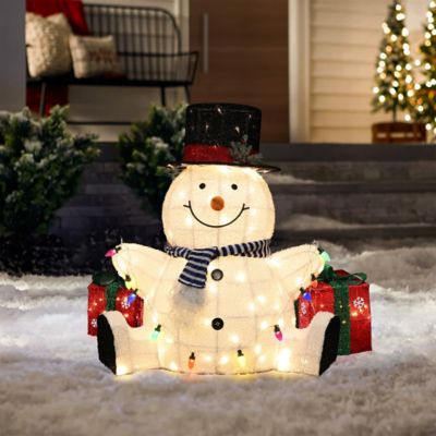 Image showing  2.7 ft. Jolly Snowman with Black Tophat Outdoor Holiday Decoration with Lights